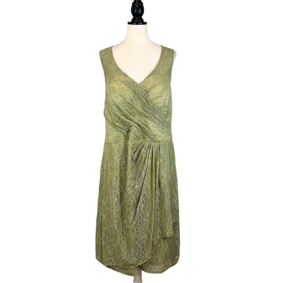 Sage Green Bridesmaid Dress Lace Faux Wrap Knee Length Sleeveless Size 3X B34#67 - Picture 1 of 14